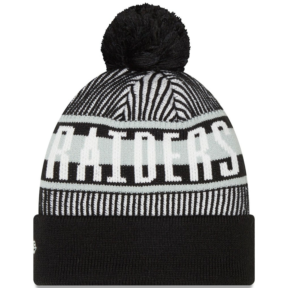 Las Vegas Raiders New Era Striped Cuffed Knit Hat with Pom Black