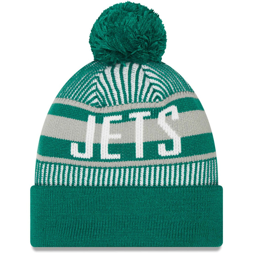 New York Jets New Era Striped Cuffed Knit Hat with Pom Green