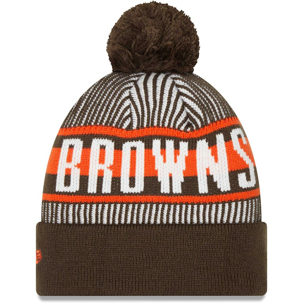 Cleveland Browns New Era Striped Cuffed Knit Hat with Pom Brown
