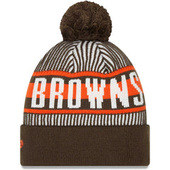 Cleveland Browns New Era Striped Cuffed Knit Hat with Pom Brown