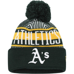 Athletics New Era Youth Striped Cuffed Knit Hat with Pom - Green Hats