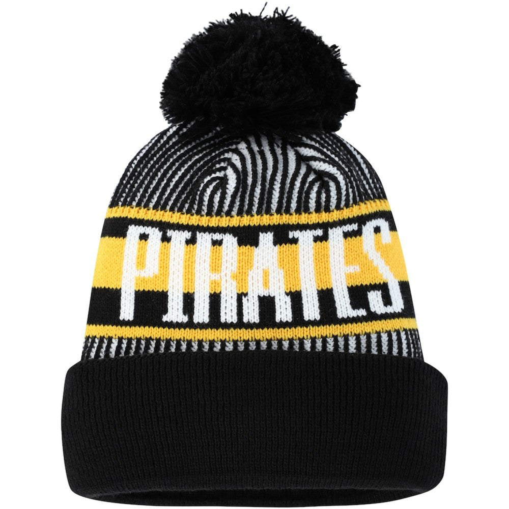 Pittsburgh Pirates New Era Youth Striped Cuffed Knit Hat with Pom - Black Hats