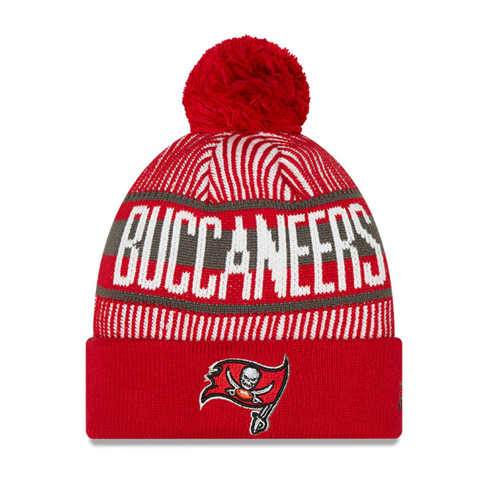 Tampa Bay Buccaneers New Era Youth Striped Cuffed Knit Hat with Pom Red