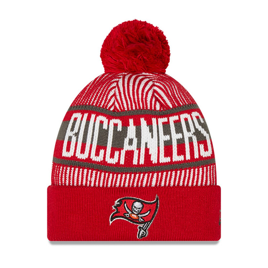 Tampa Bay Buccaneers New Era Youth Striped Cuffed Knit Hat with Pom Red