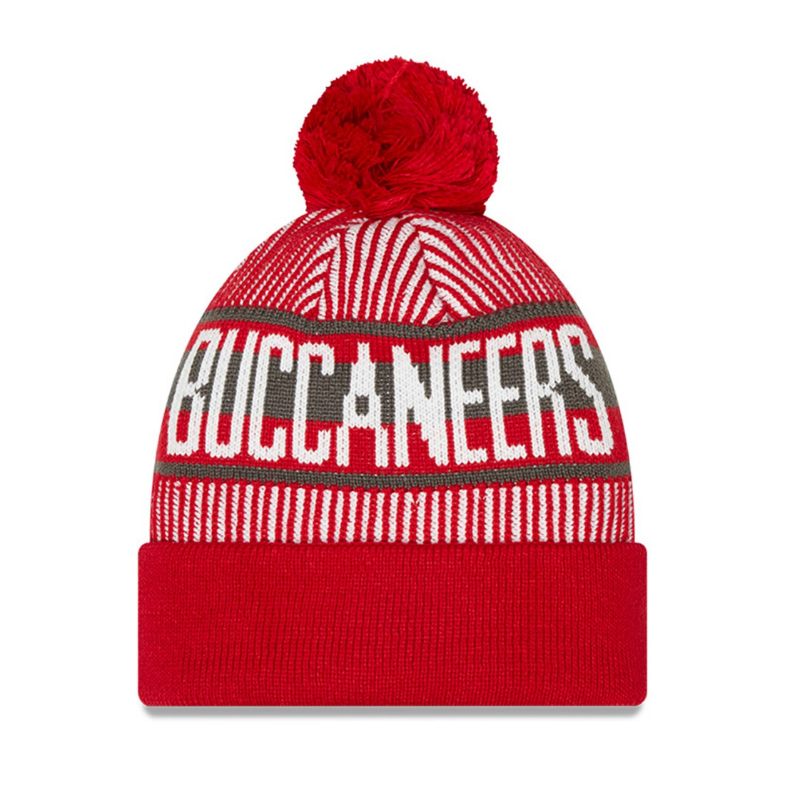 Tampa Bay Buccaneers New Era Youth Striped Cuffed Knit Hat with Pom Red