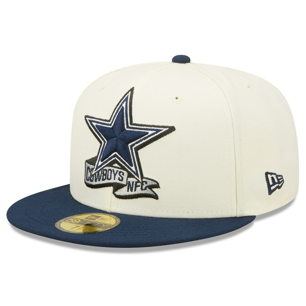 Dallas Cowboys New Era 2022 Sideline 59FIFTY Fitted Hat Cream/Navy