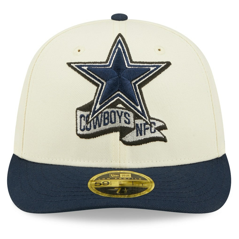 Dallas Cowboys New Era 2022 Sideline Low Profile 59FIFTY Fitted Hat Cream/Navy