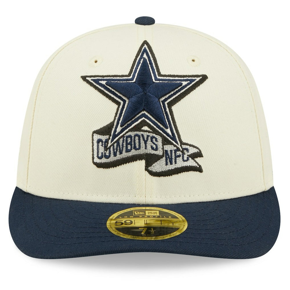 Dallas Cowboys New Era 2022 Sideline Low Profile 59FIFTY Fitted Hat Cream/Navy