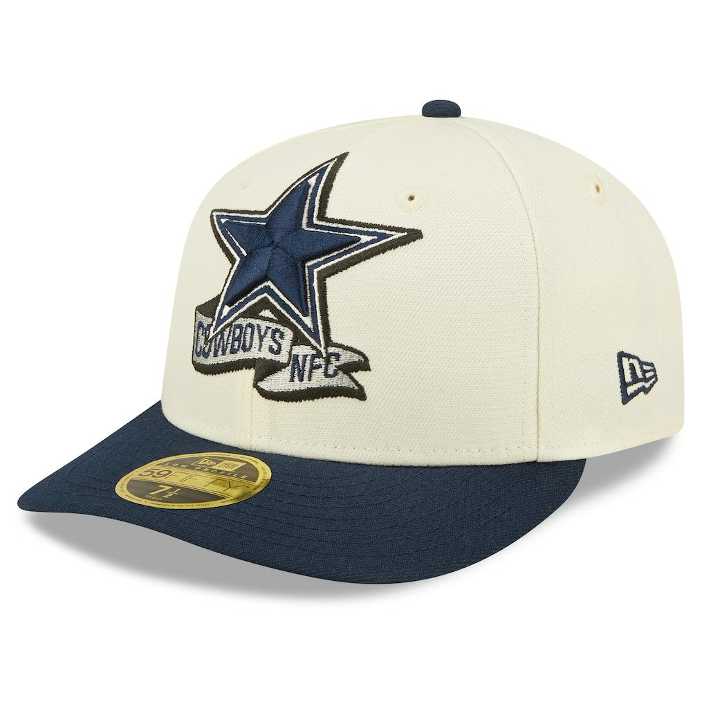 Dallas Cowboys New Era 2022 Sideline Low Profile 59FIFTY Fitted Hat Cream/Navy