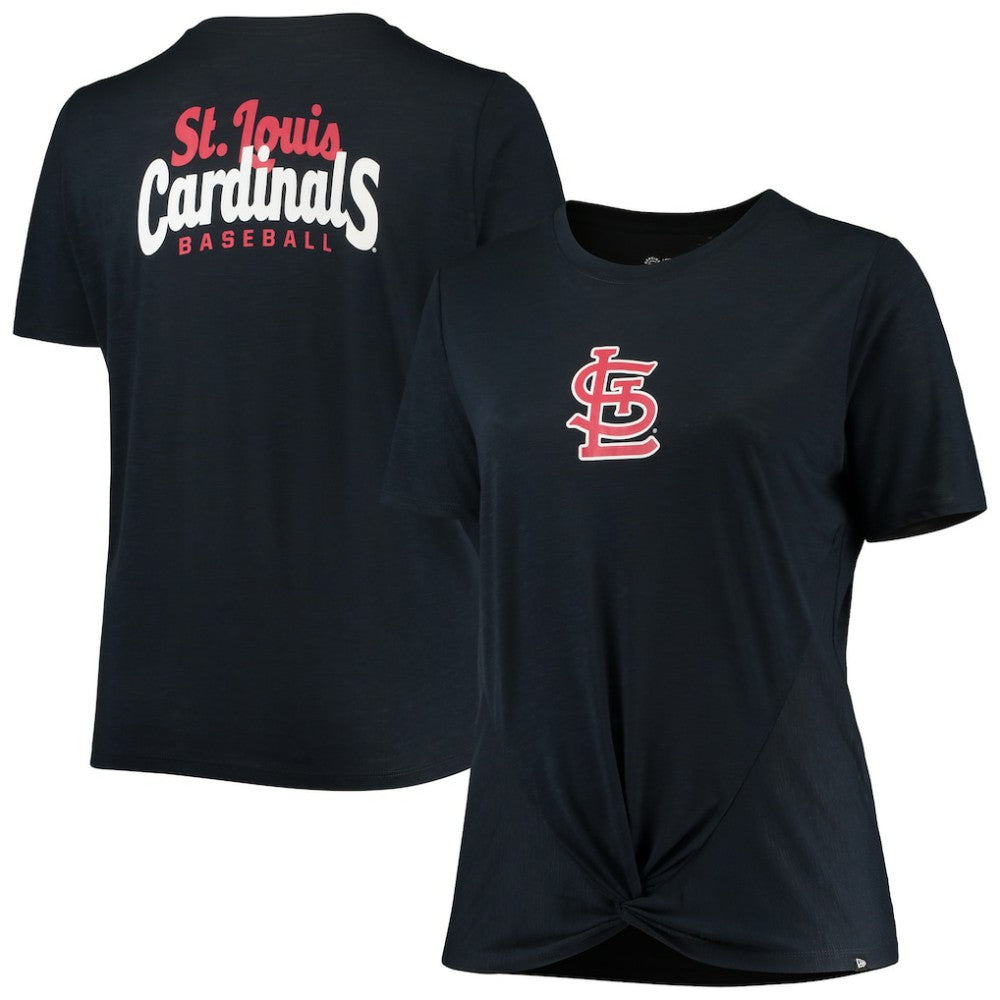 St. Louis Cardinals New Era Women's Plus Size 2-Hit Front Knot T-Shirt - Navy T-shirts