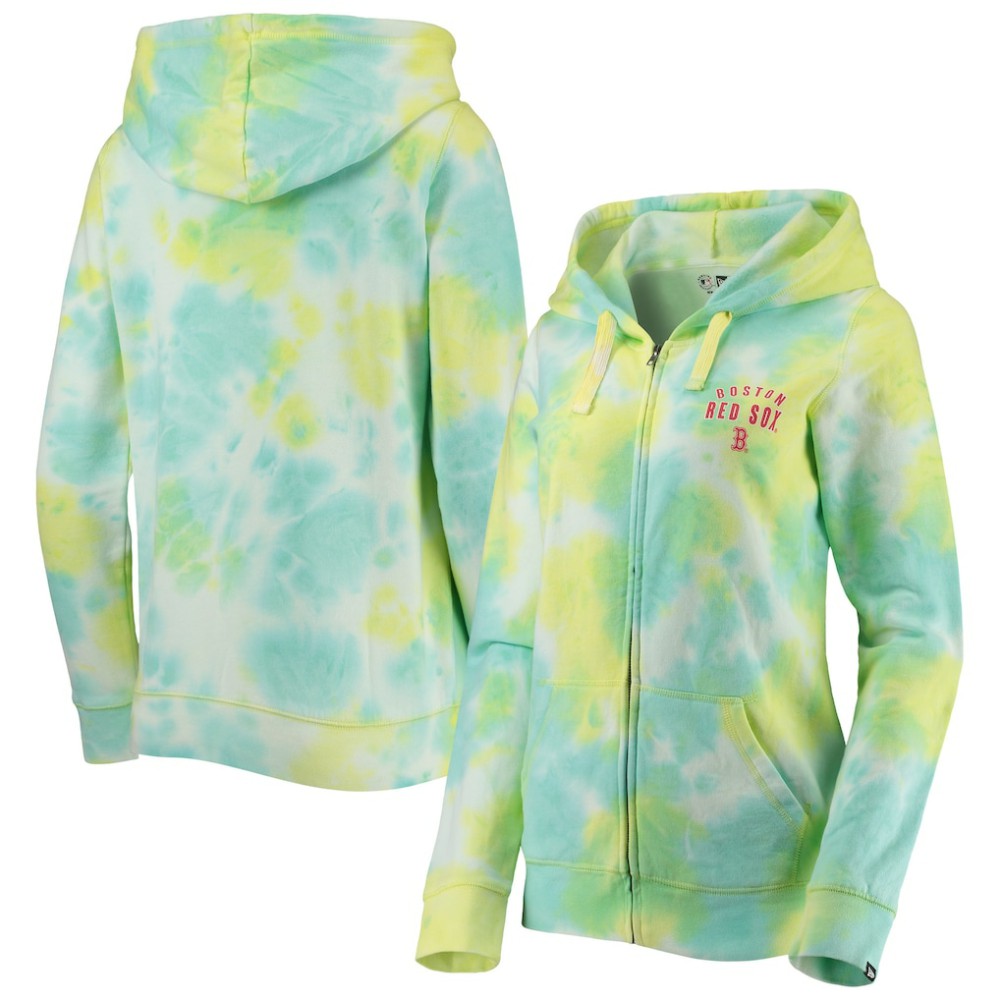 Boston Red Sox New Era Women's Tie-Dye Full-Zip Hoodie - White Hoodies