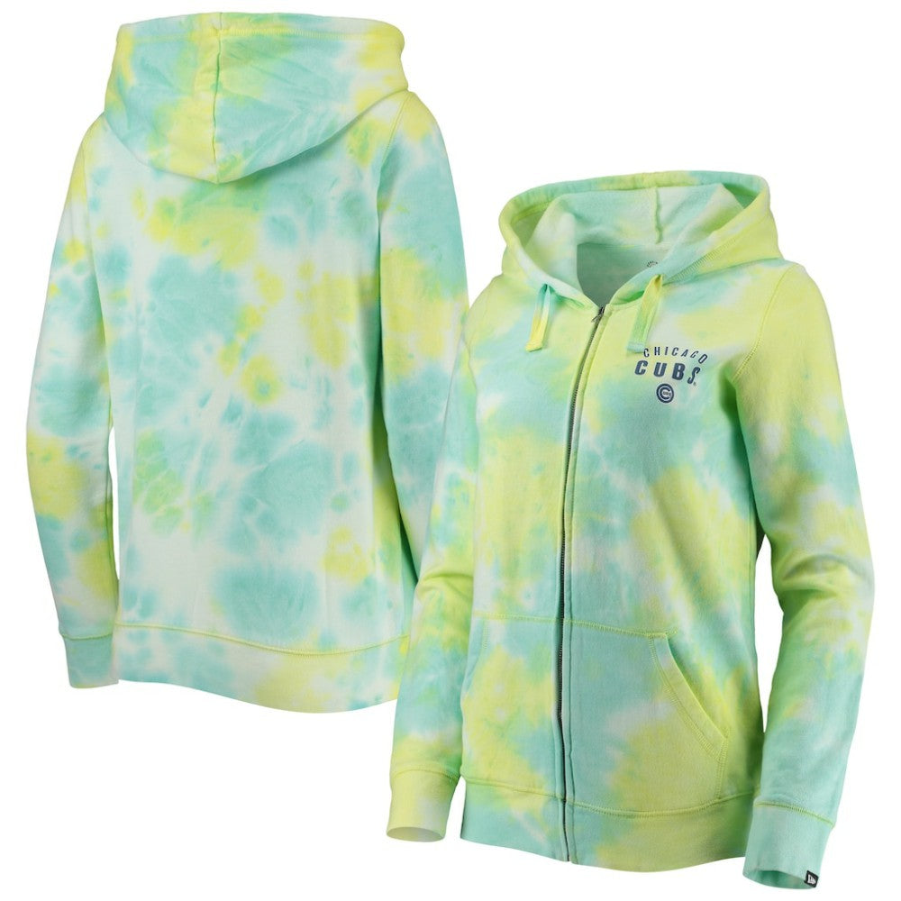 Chicago Cubs New Era Women's Tie-Dye Full-Zip Hoodie - White Hoodies