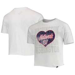 Washington Nationals New Era Girls Youth Flip Sequin Heart Crop Top - White Tops