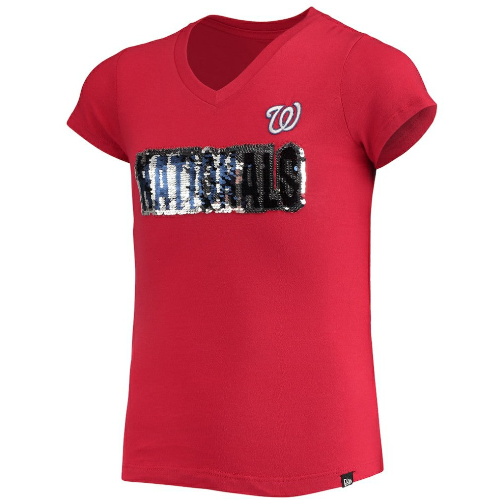 Washington Nationals New Era Girls Youth Flip Sequin Team T-Shirt - Red T-shirts