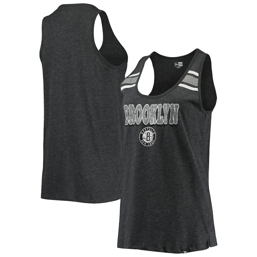Brooklyn Nets Women's Scoop-Neck Racerback Tank Top Heathered Black