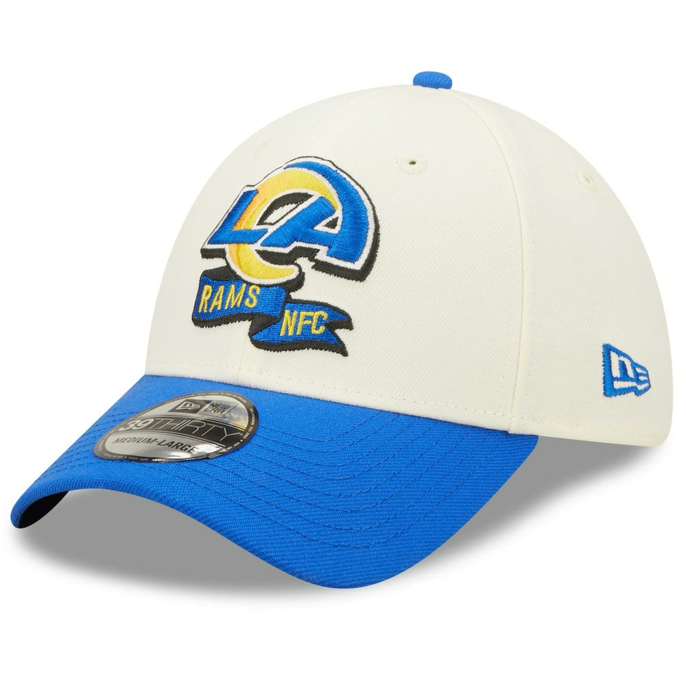 Los Angeles Rams New Era 2022 Sideline 39THIRTY 2-Tone Flex Hat Cream/Royal