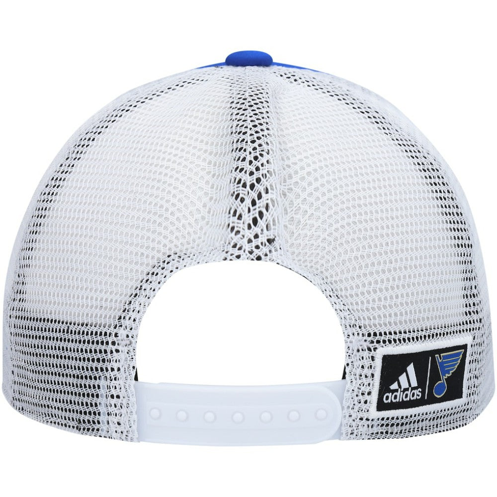 NHL St. Louis Blues adidas Team Plate Trucker Snapback Hat - Blue/White