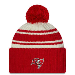 Tampa Bay Buccaneers New Era 2022 Sideline Sport Cuffed Pom Knit Hat Cream/Red