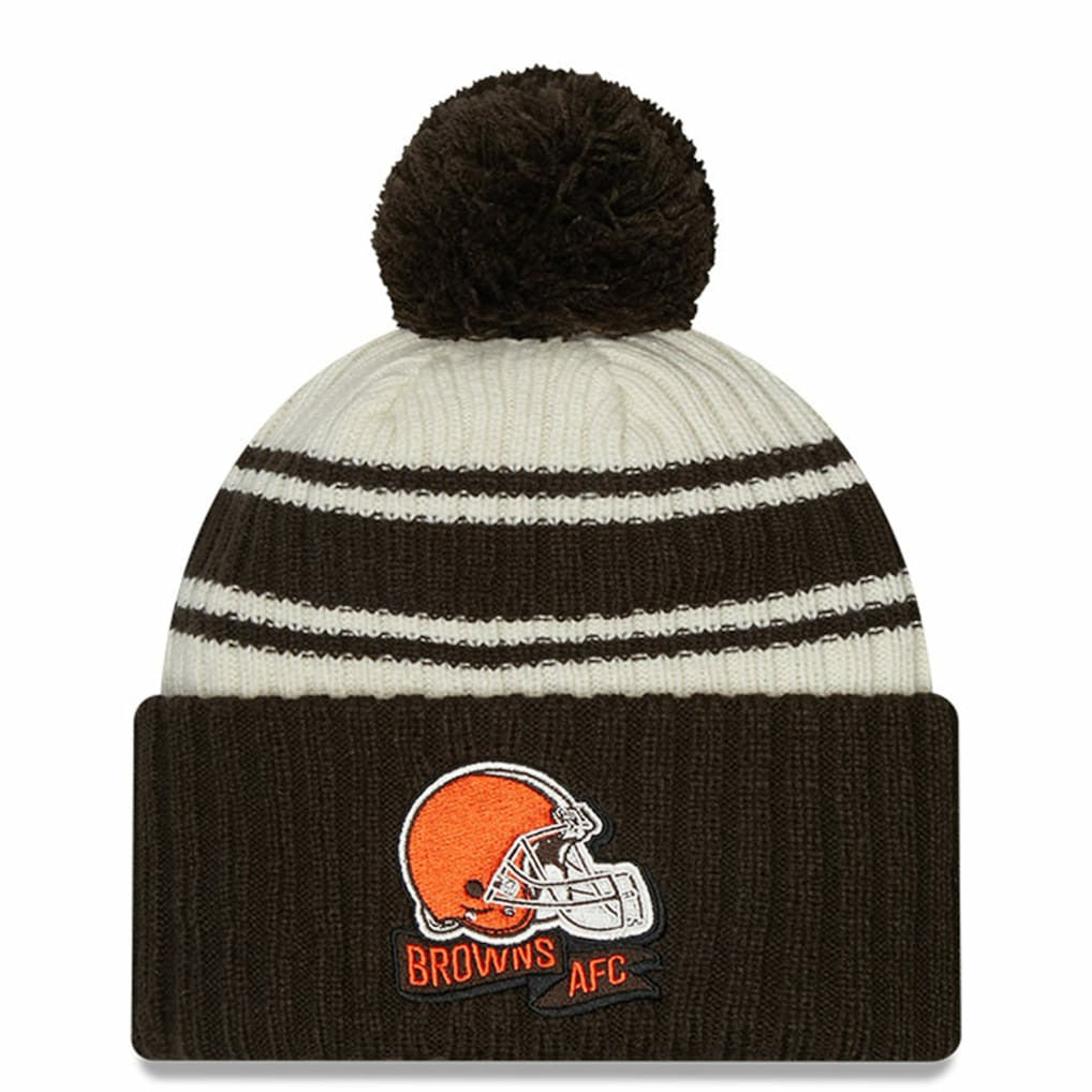 Cleveland Browns New Era 2022 Sideline Sport Cuffed Pom Knit Hat Cream/Brown