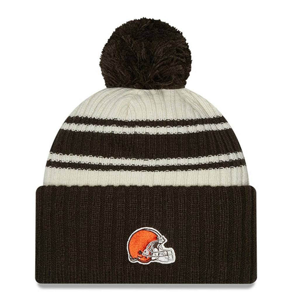 Cleveland Browns New Era 2022 Sideline Sport Cuffed Pom Knit Hat Cream/Brown