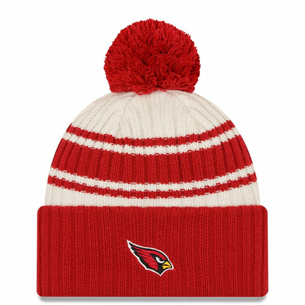 Arizona Cardinals New Era 2022 Sideline Sport Cuffed Pom Knit Hat Cream/Cardinal