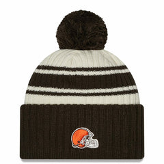 Cleveland Browns New Era Youth 2022 Sideline Sport Cuffed Pom Knit Hat Cream/Brown