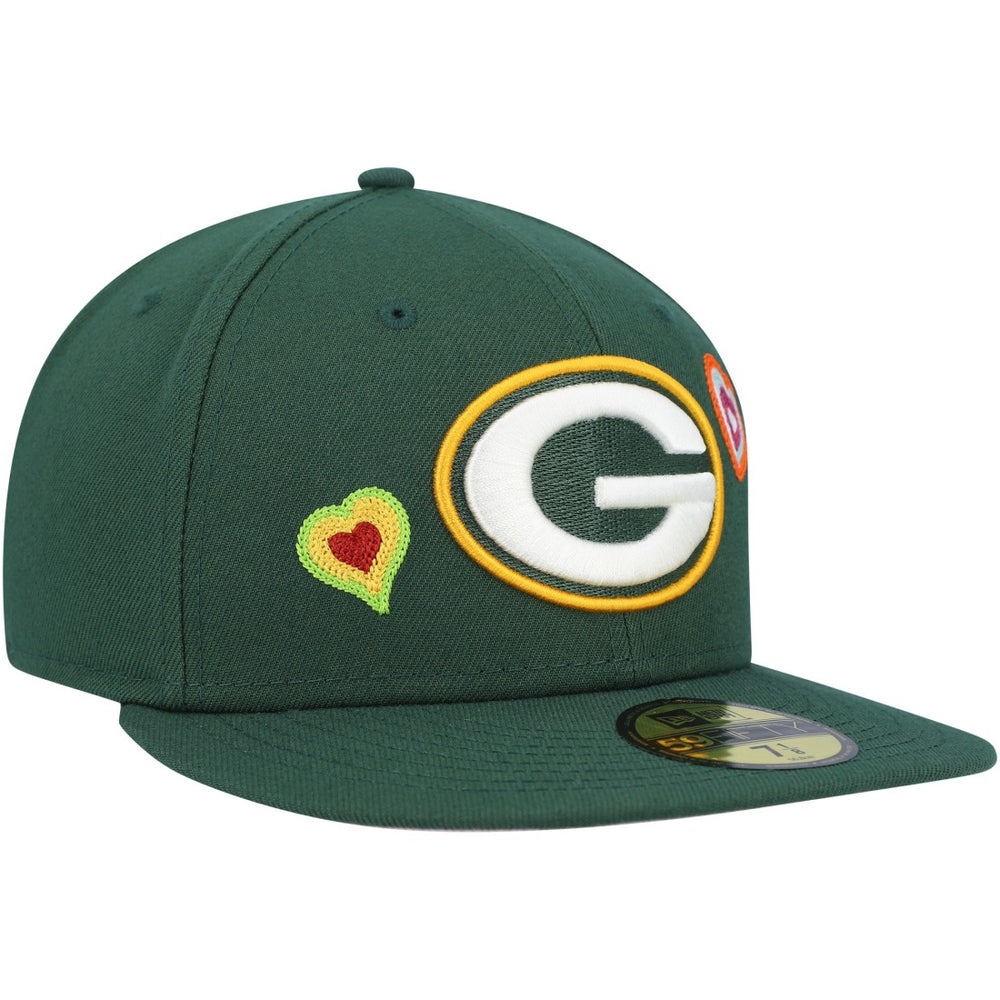 Green Bay Packers New Era Chain Stitch Heart 59FIFTY Fitted Hat Green