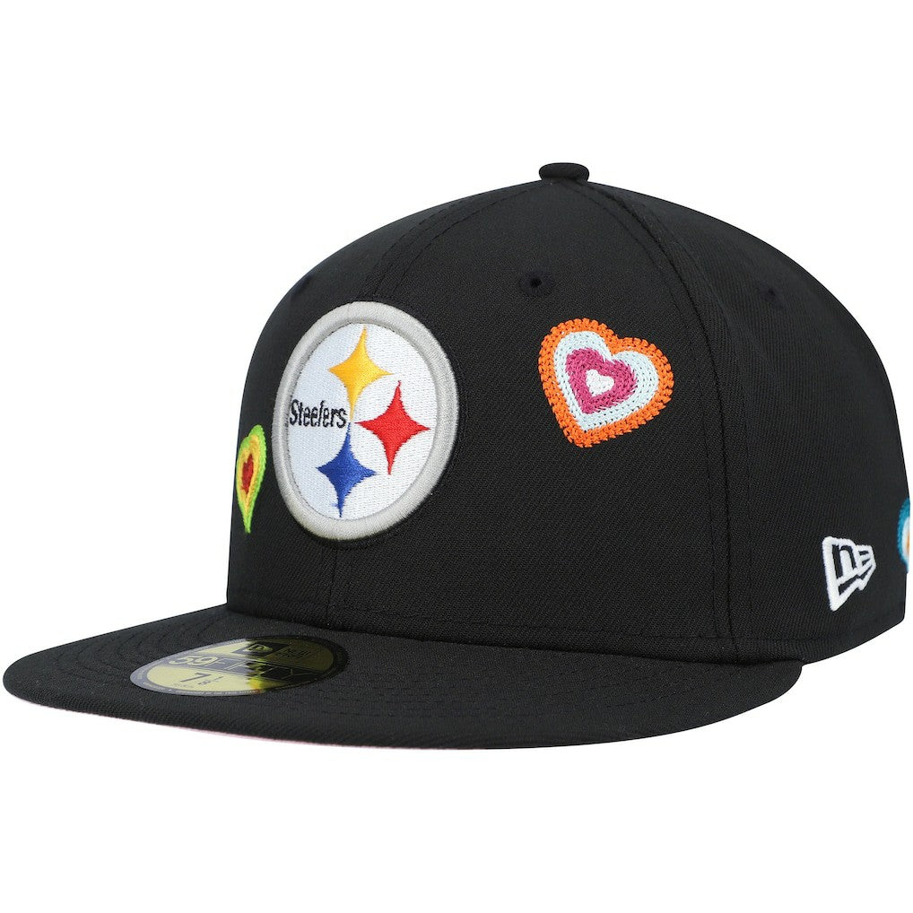 Pittsburgh Steelers New Era Chain Stitch Heart 59FIFTY Fitted Hat Black