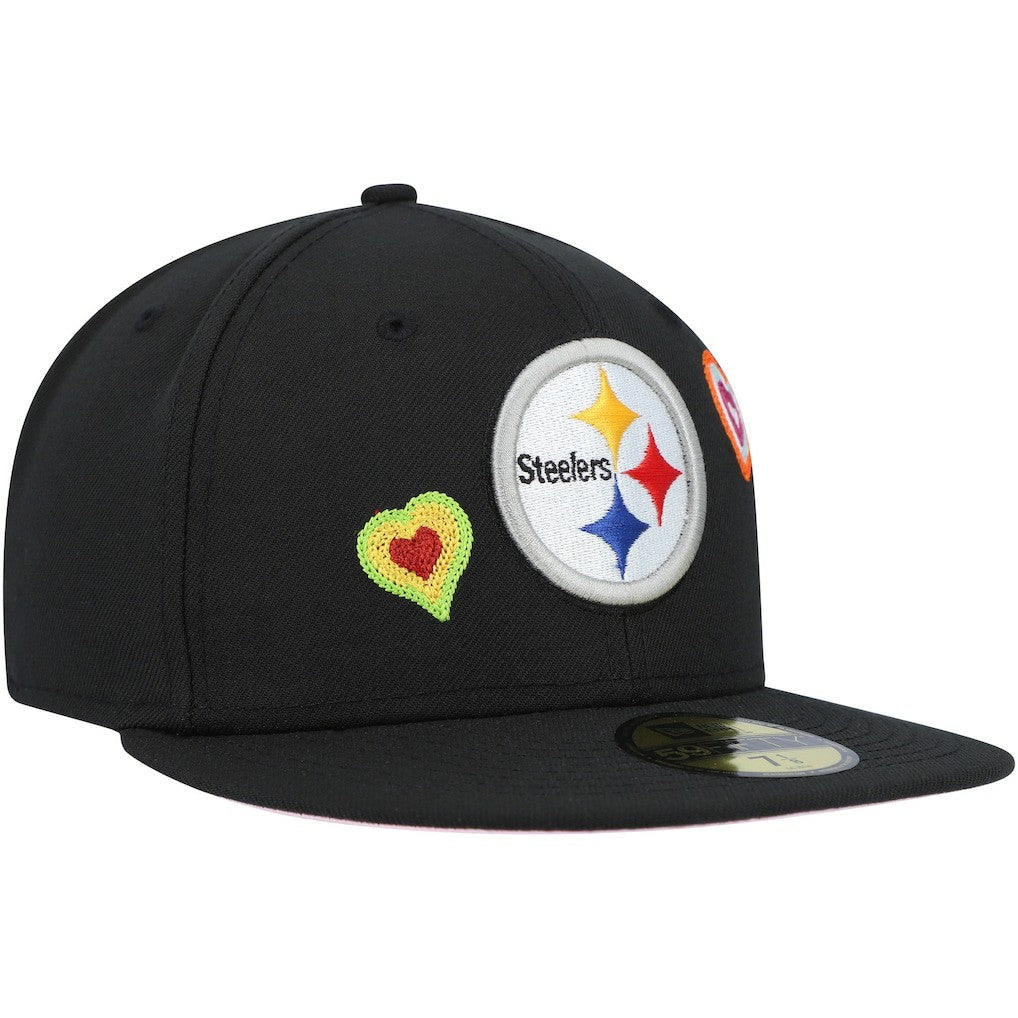 Pittsburgh Steelers New Era Chain Stitch Heart 59FIFTY Fitted Hat Black