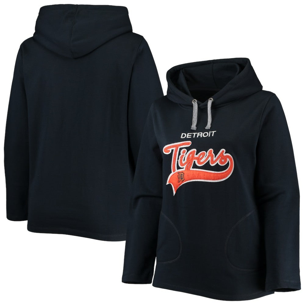 Detroit Tigers Soft as a Grape Women's Plus Size Side Split Pullover Hoodie - Navy Hoodies