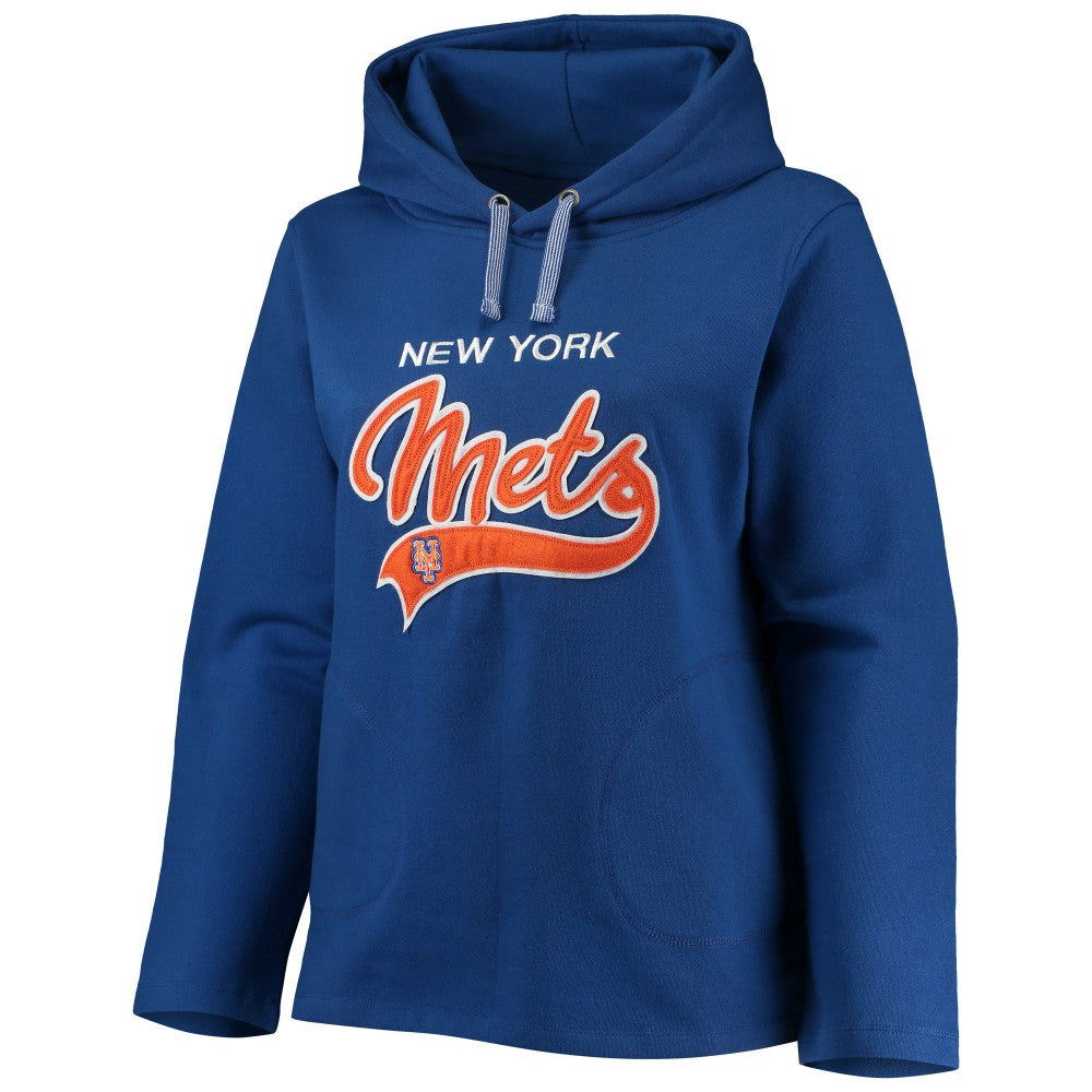 New York Mets Soft as a Grape Women's Plus Size Side Split Pullover Hoodie - Royal Hoodies