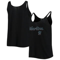 Miami Marlins Soft as a Grape Women's Slouchy Tank Top - Black Tanks