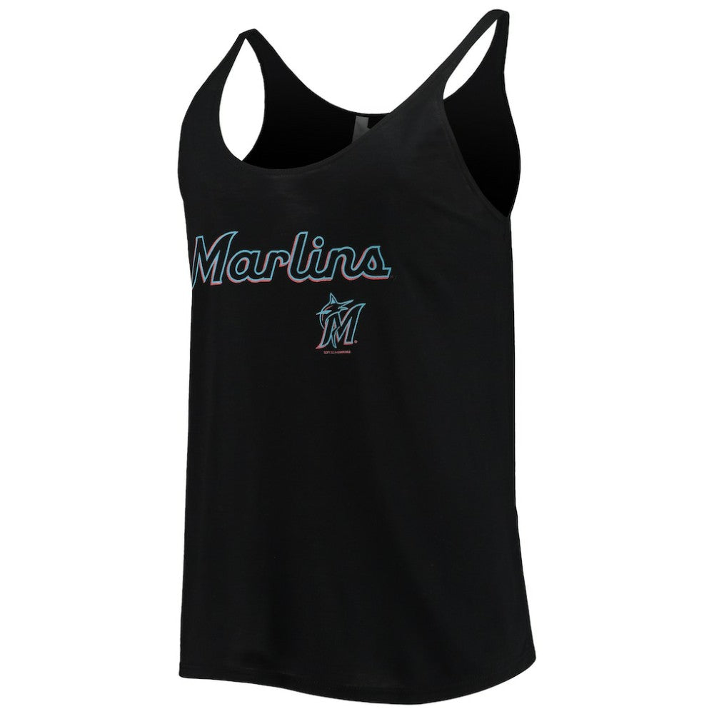 Miami Marlins Soft as a Grape Women's Slouchy Tank Top - Black Tanks