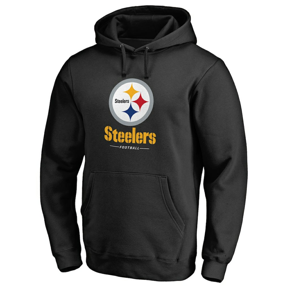 Pittsburgh Steelers Logo Team Lockup Fitted Pullover Hoodie Black