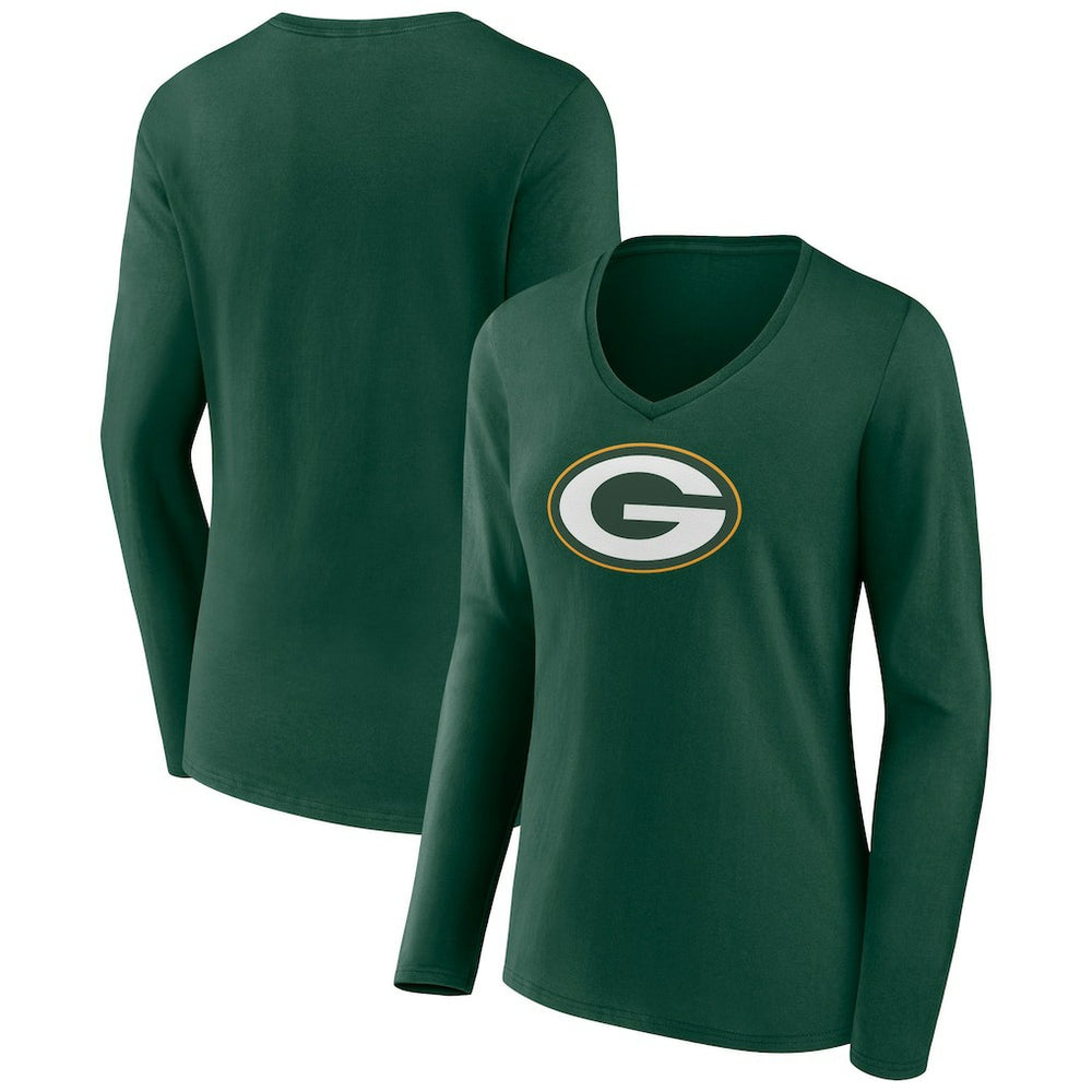 Green Bay Packers Women's Primary Team Logo Long Sleeve V-Neck T-Shirt Green