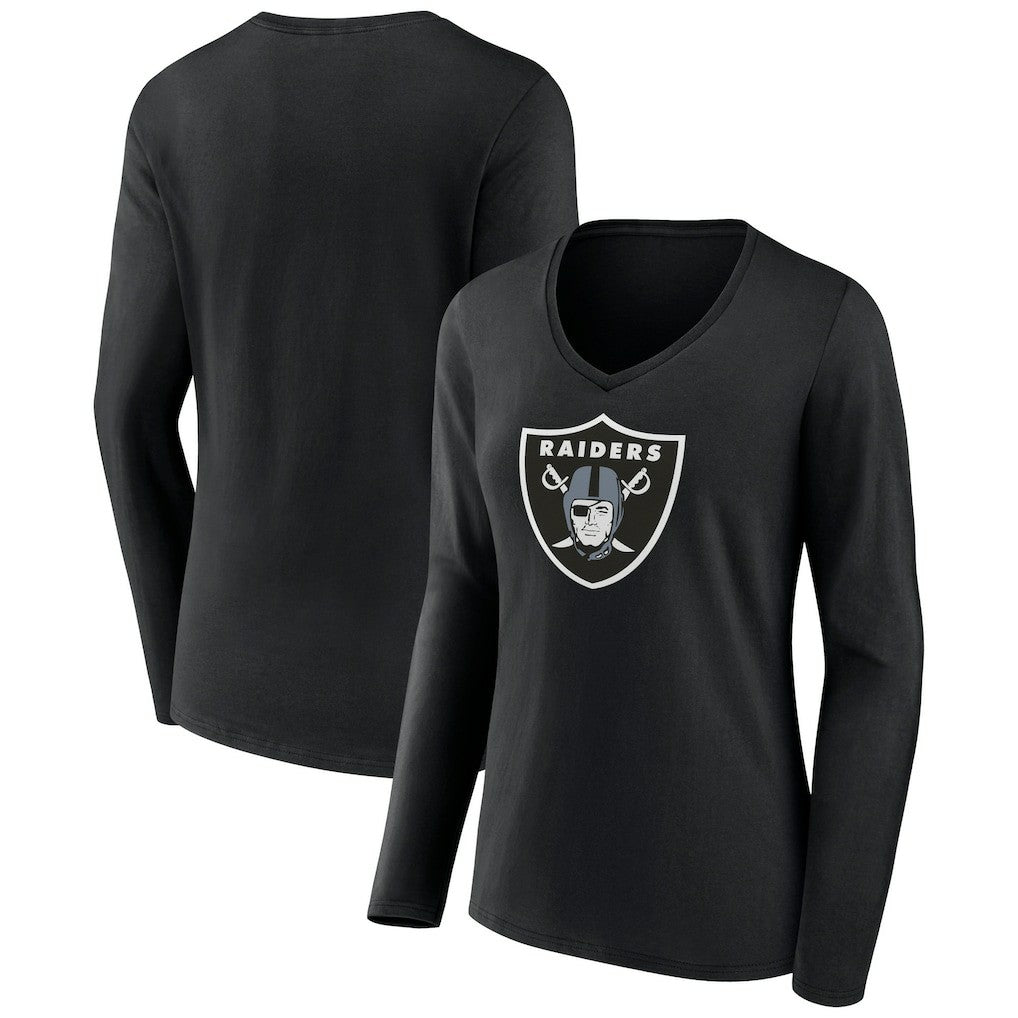 Las Vegas Raiders Women's Primary Team Logo Long Sleeve V-Neck T-Shirt Black