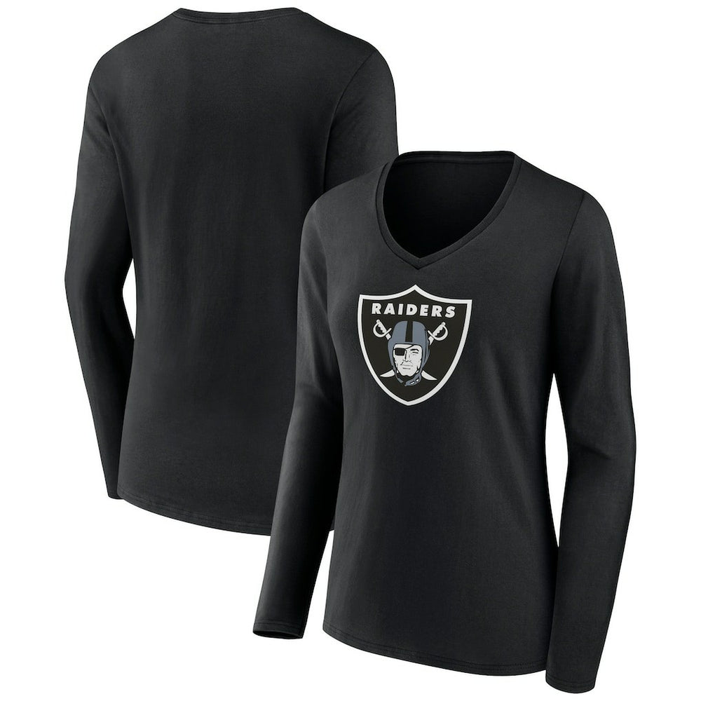 Las Vegas Raiders Women's Primary Team Logo Long Sleeve V-Neck T-Shirt Black