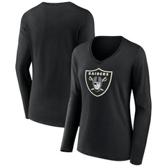 Las Vegas Raiders Women's Primary Team Logo Long Sleeve V-Neck T-Shirt Black