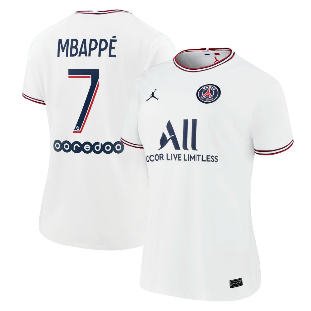 Kylian Mbappé Paris Saint-Germain Jordan Brand Women's 2021/22 Fourth Replica Jersey White