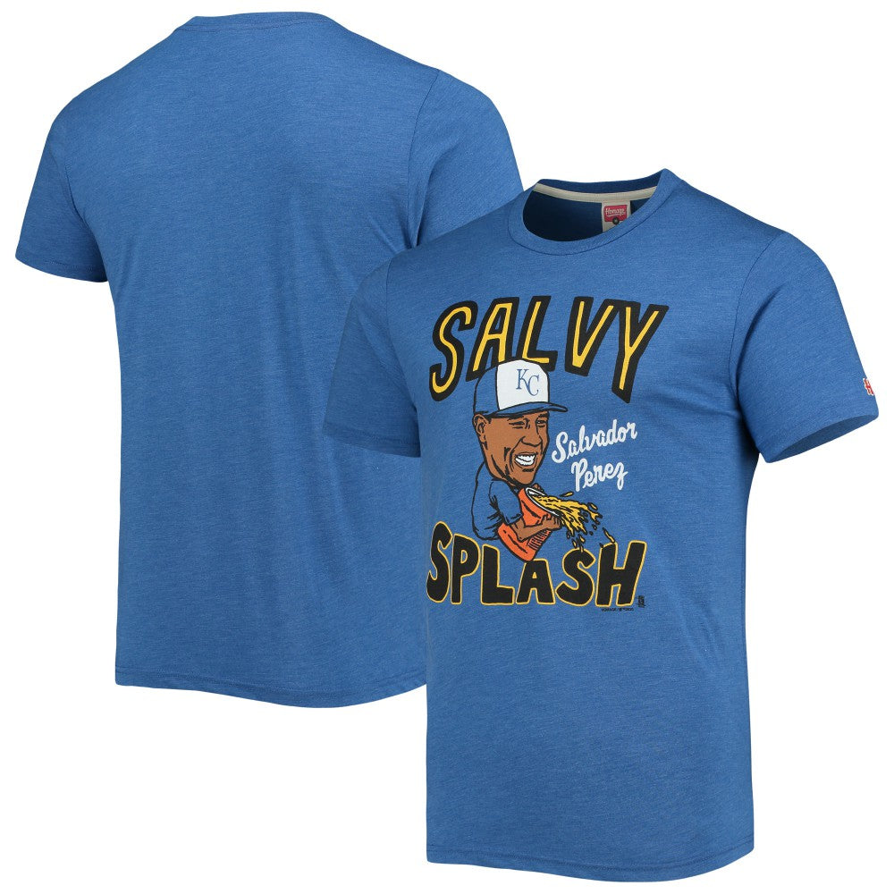 Salvador Perez Kansas City Royals Homage Caricature Tri-Blend T-Shirt - Royal T-shirts