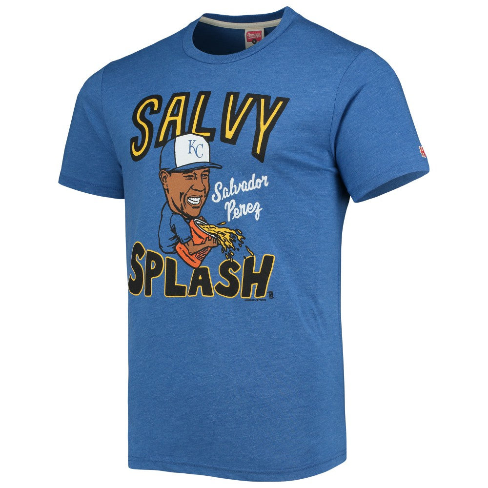 Salvador Perez Kansas City Royals Homage Caricature Tri-Blend T-Shirt - Royal T-shirts