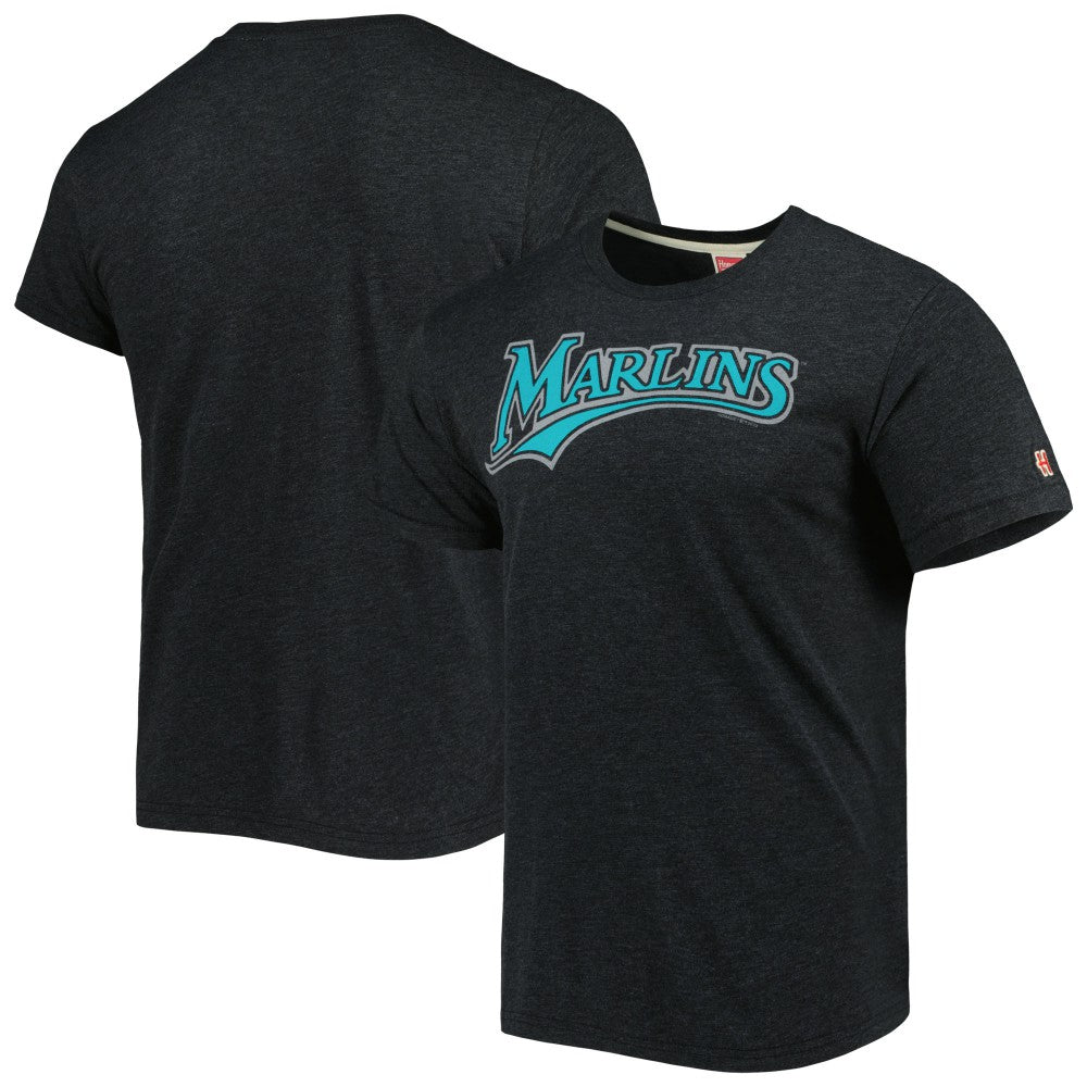 Miami Marlins Homage Hand-Drawn Logo Tri-Blend T-Shirt - Charcoal T-shirts