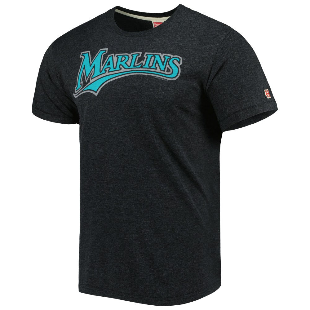 Miami Marlins Homage Hand-Drawn Logo Tri-Blend T-Shirt - Charcoal T-shirts