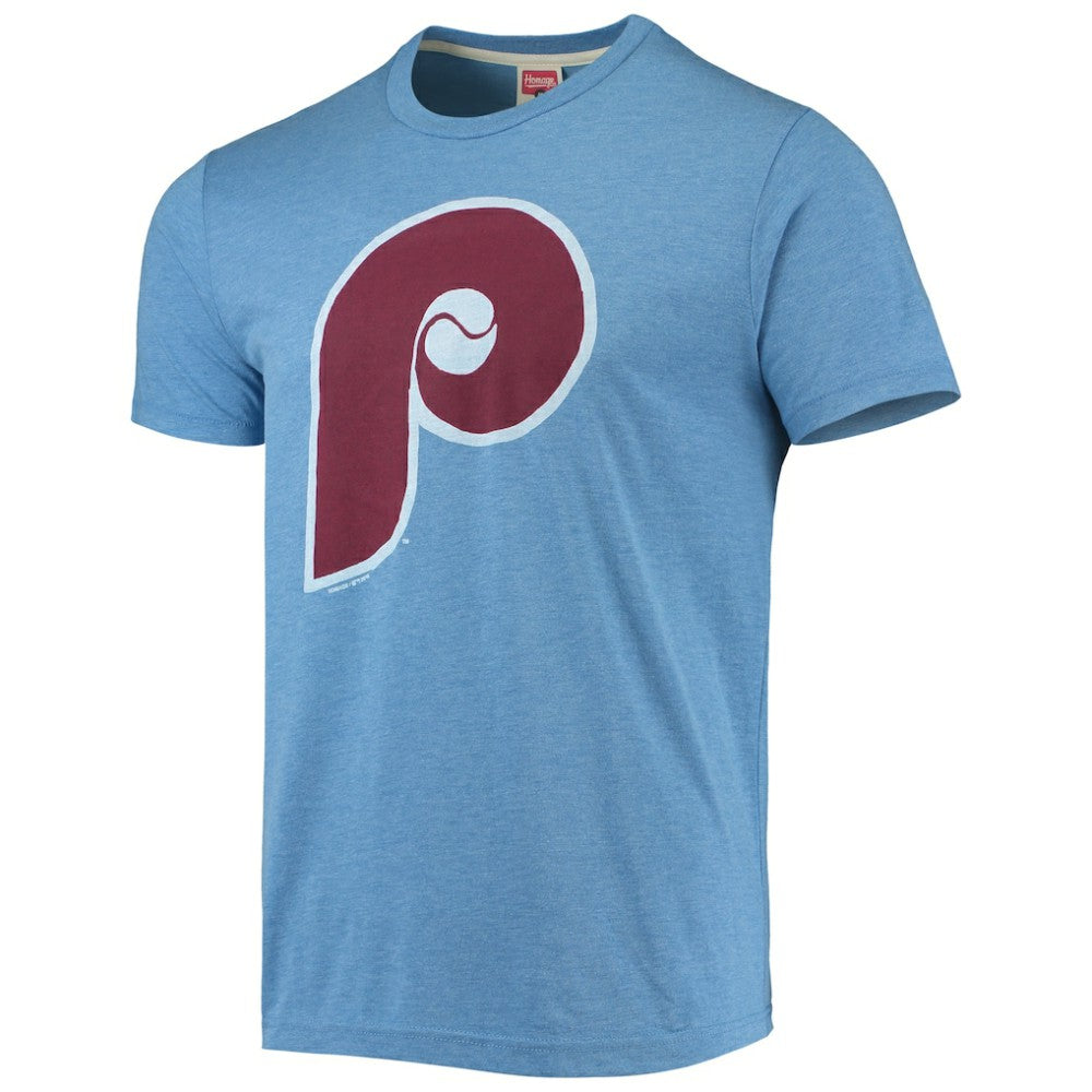 Philadelphia Phillies Homage Hand-Drawn Logo Tri-Blend T-Shirt - Light Blue T-shirts