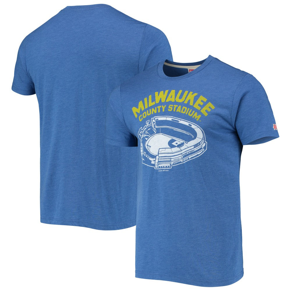 Milwaukee Brewers Homage Milwaukee County Stadium Tri-Blend T-Shirt - Royal T-shirts