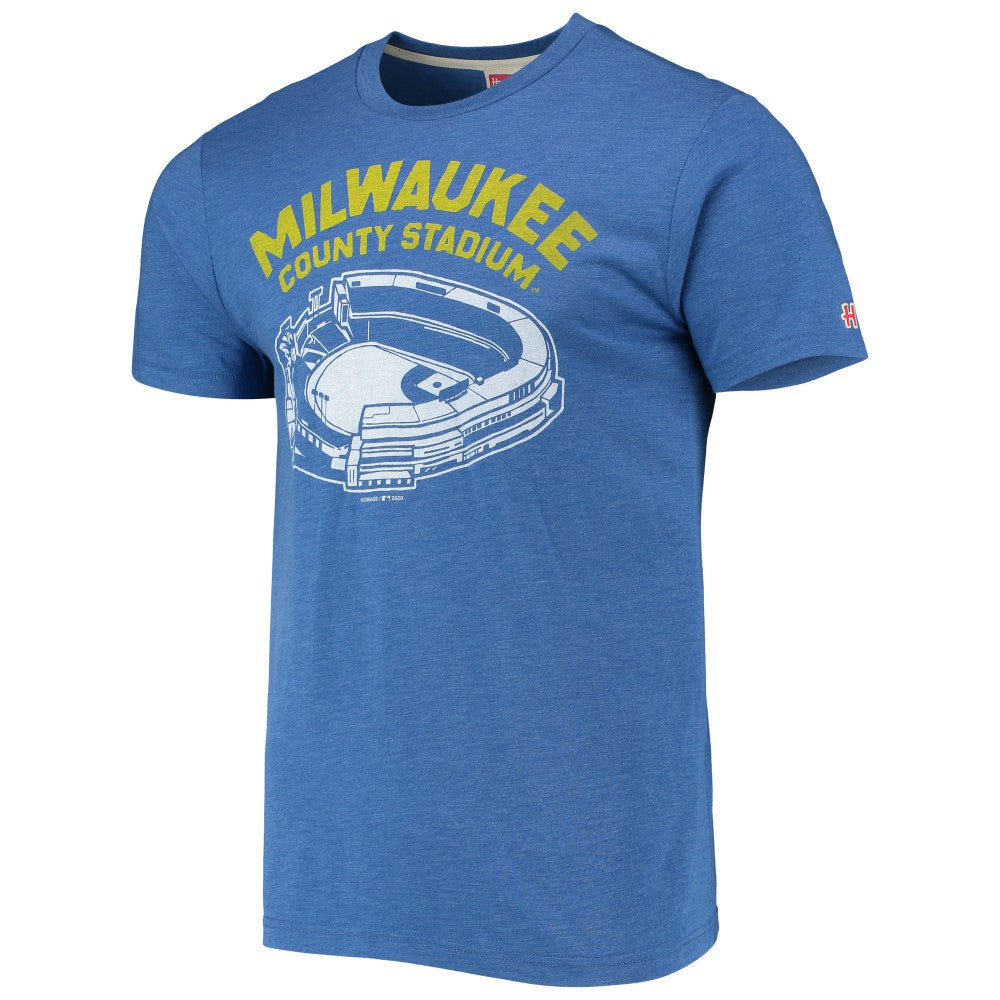 Milwaukee Brewers Homage Milwaukee County Stadium Tri-Blend T-Shirt - Royal T-shirts