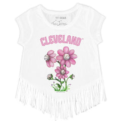 Cleveland Guardians Tiny Turnip Girls Youth Blooming Baseballs Fringe T-Shirt - White T-shirts