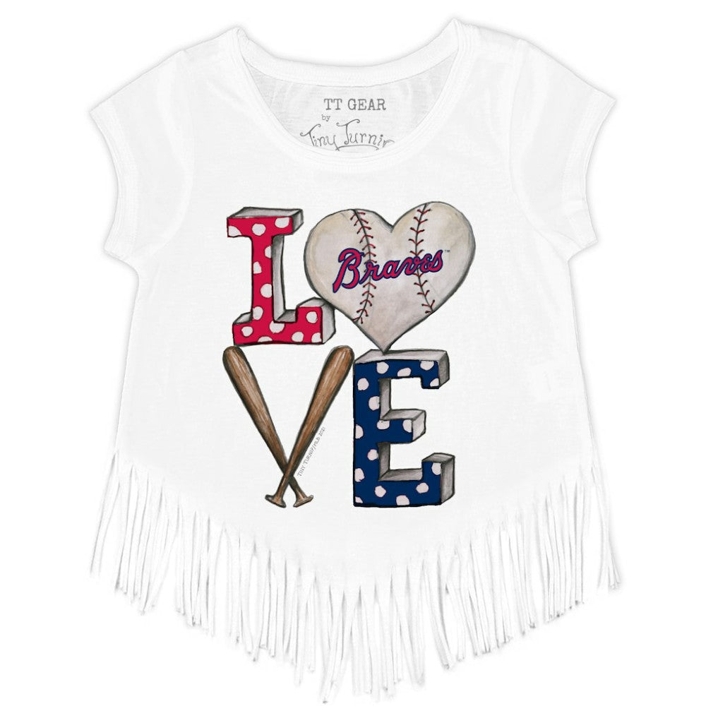 Atlanta Braves Tiny Turnip Girls Youth Baseball Love Fringe T-Shirt - White T-shirts
