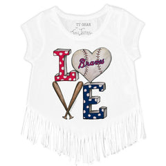 Atlanta Braves Tiny Turnip Girls Youth Baseball Love Fringe T-Shirt - White T-shirts