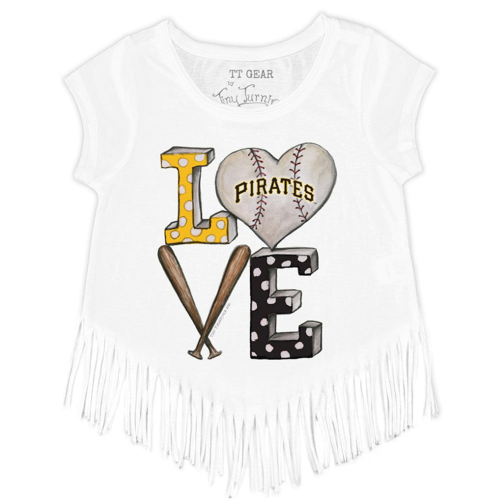 Pittsburgh Pirates Tiny Turnip Girls Youth Baseball Love Fringe T-Shirt - White T-shirts